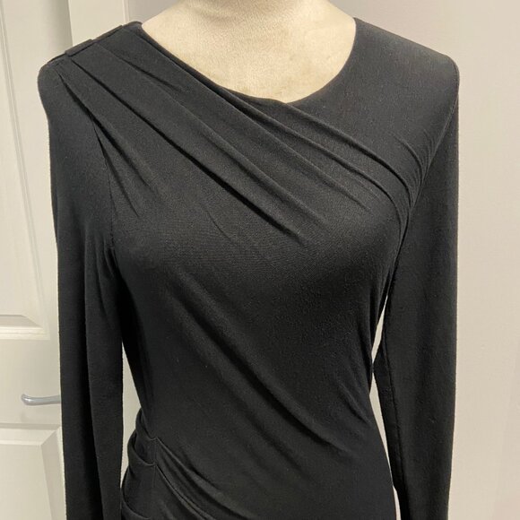 Banana Republic Jersey Black Long Sleeve Side Ruched Midi Dress, size S - Picture 3 of 8